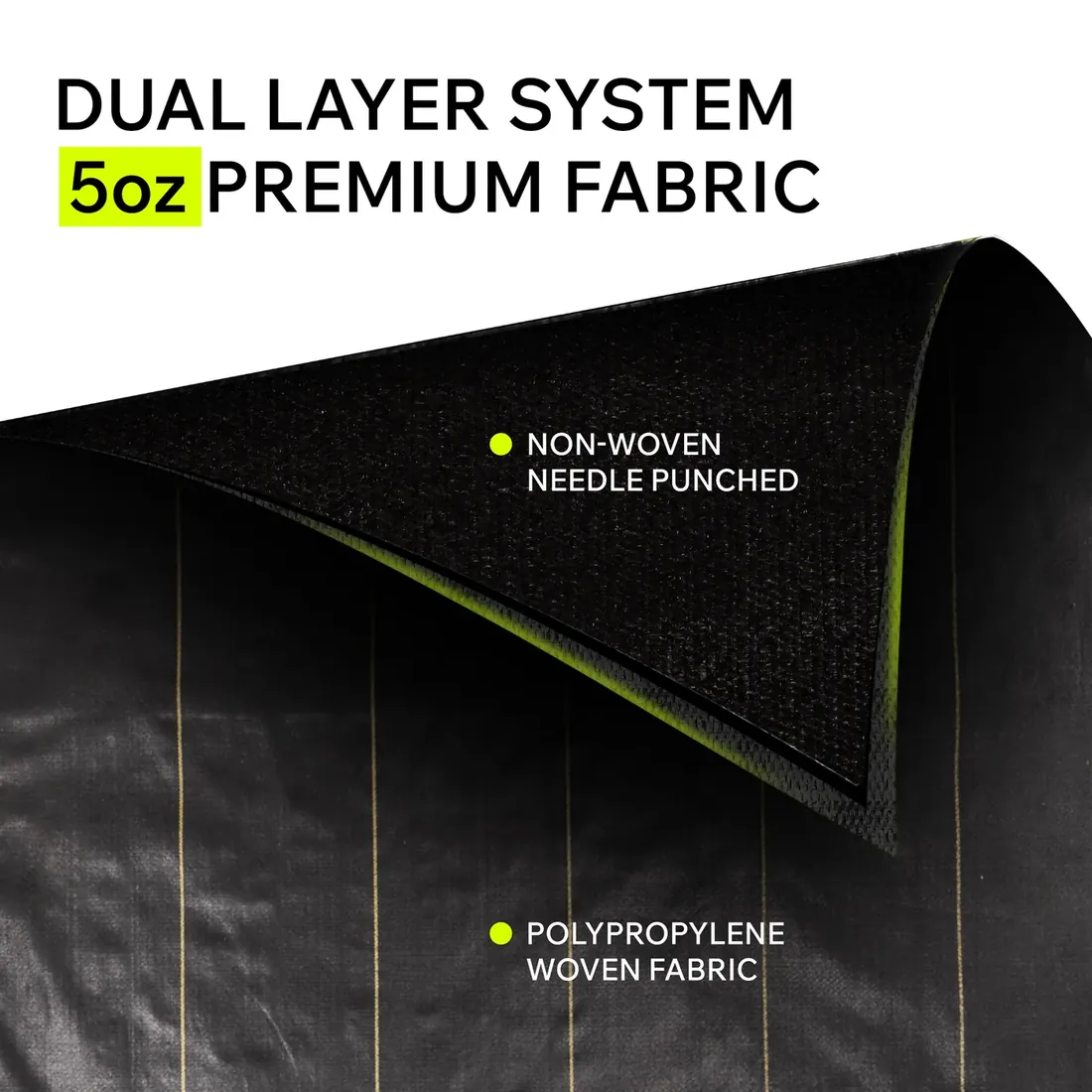 DOTDAY XBAR 5oz dual-layer weed barrier fabric compared with SHIELD 3.2oz