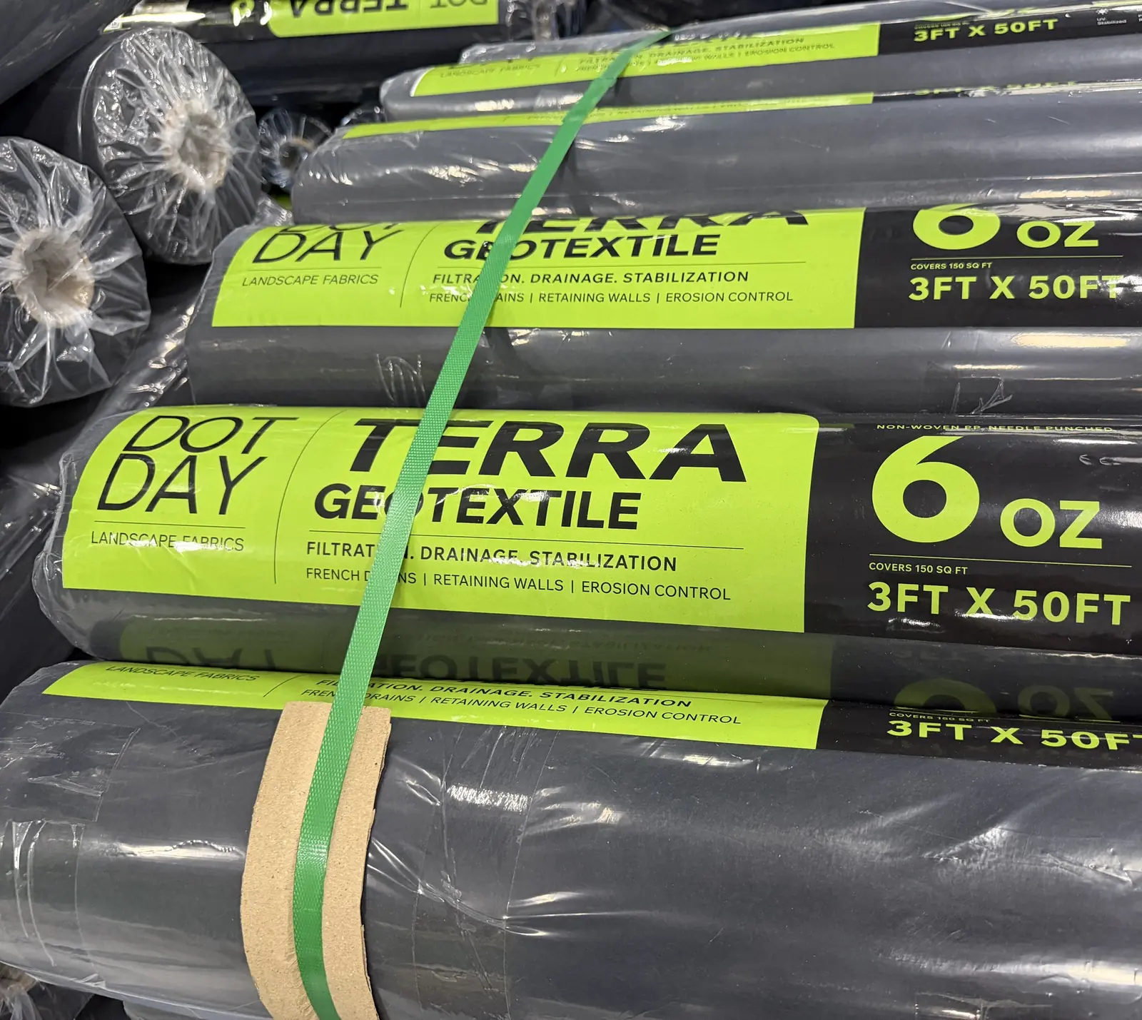 DOTDAY TERRA non-woven geotextile fabric rolls strapped for shipping