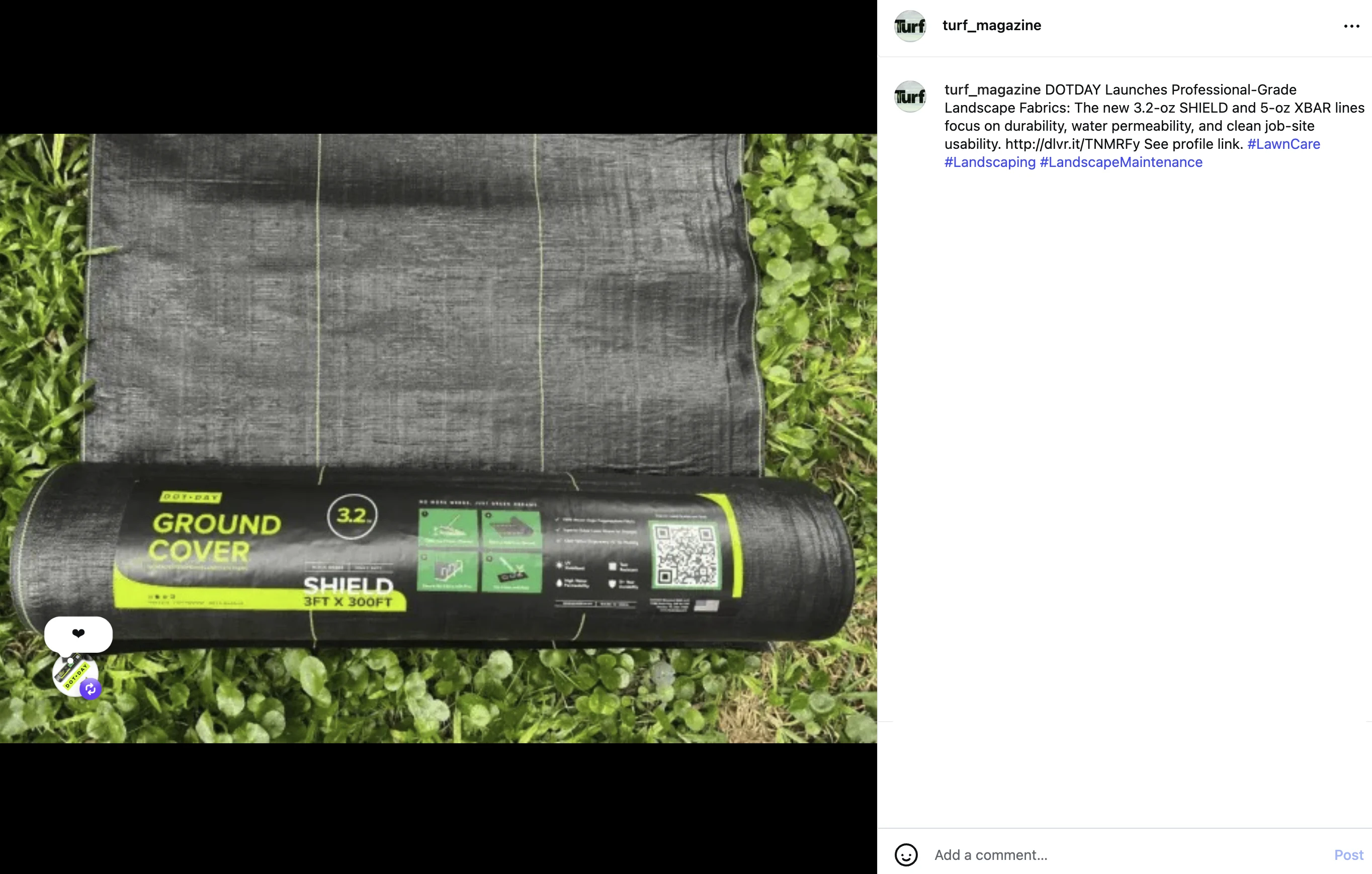 DOTDAY SHIELD professional landscape fabric roll featured in the Turf Magazine post